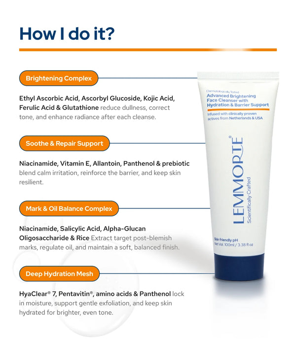 Lemmorte® Advanced Brightening Face Cleanser with Hydration & Barrier Support